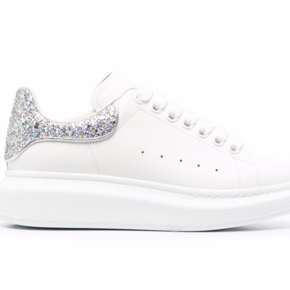 Alexander McQueen Oversized White And Silver Glitter Sneakers New SIZE 8 !